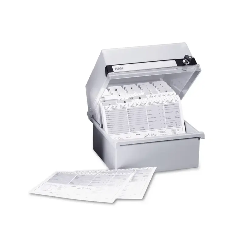 Boîte à fiches verrouillable pour env. 800 fiches - A5 orientation paysage - Gris clair - Ruck