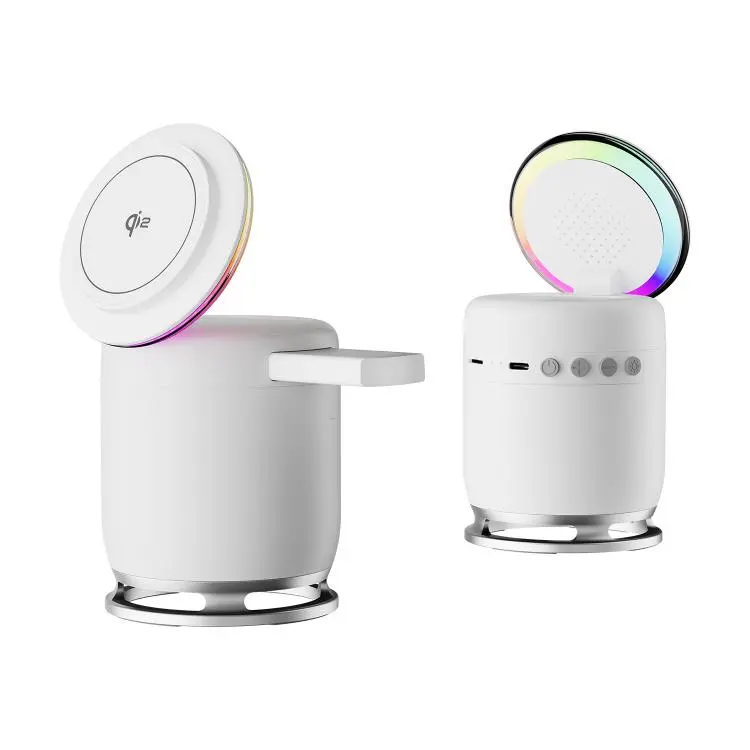 C52 Foldable 5 in 1 Desktop Magnetic Wireless Charging Bluetooth Speaker(White)
