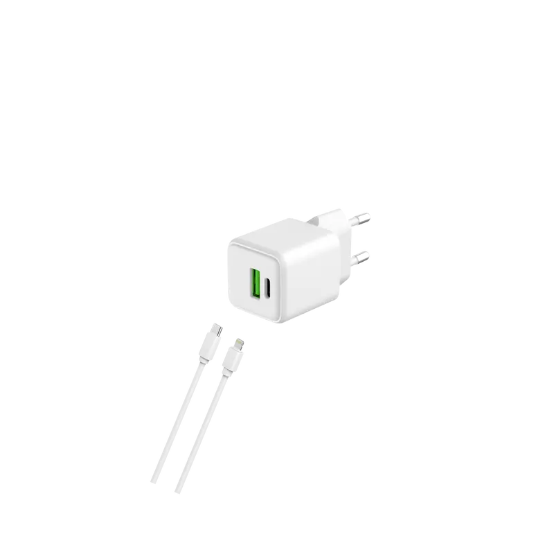 Câble et Prise Murale (USB-C + Lightning) 20W - WTK