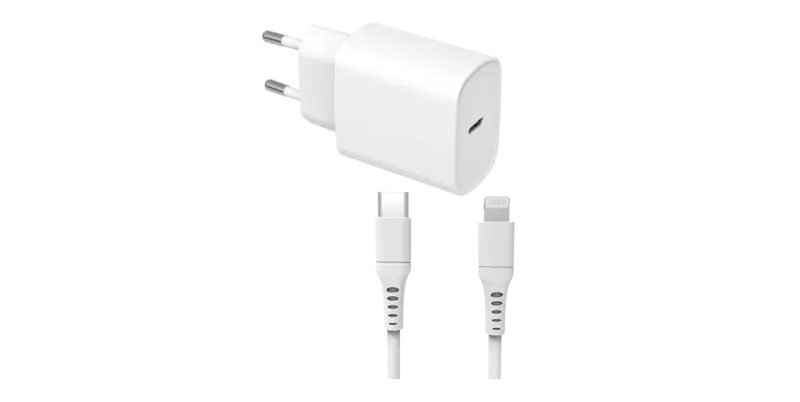 Câble et Prise Murale (USB-C + Lightning) 20W - WTK