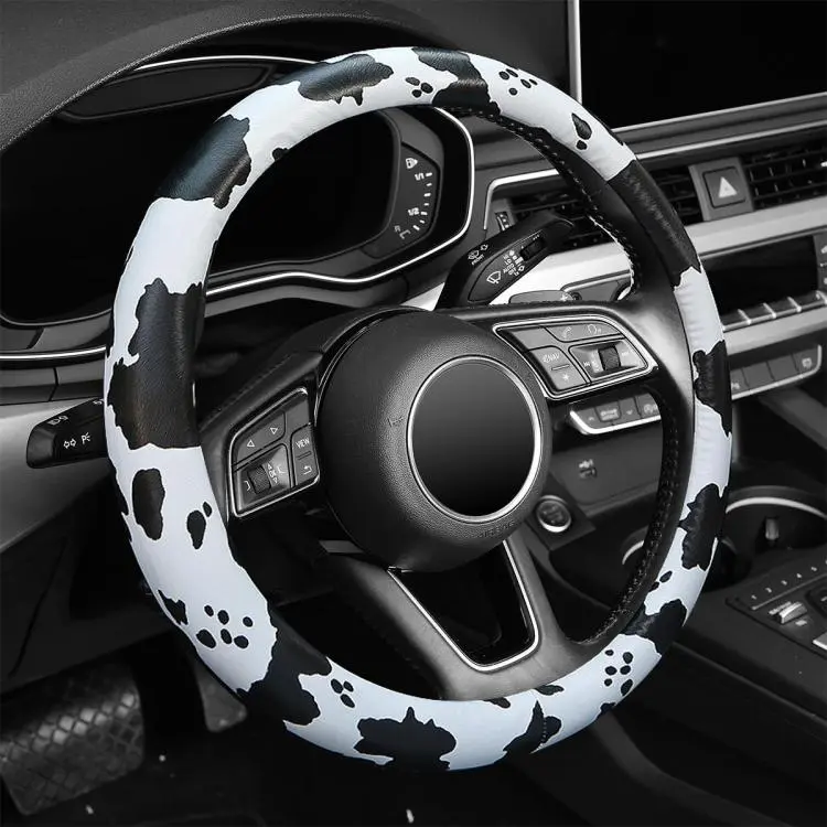 Car Cow Print Steering Wheel Cover, Diameter