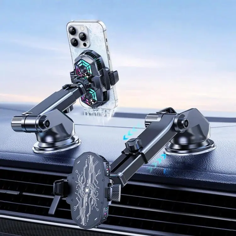 Car Phone Cooler Mount with Suction Cup & Telescopic Arm Semiconductor Cooling Holder with RGB(Black)
