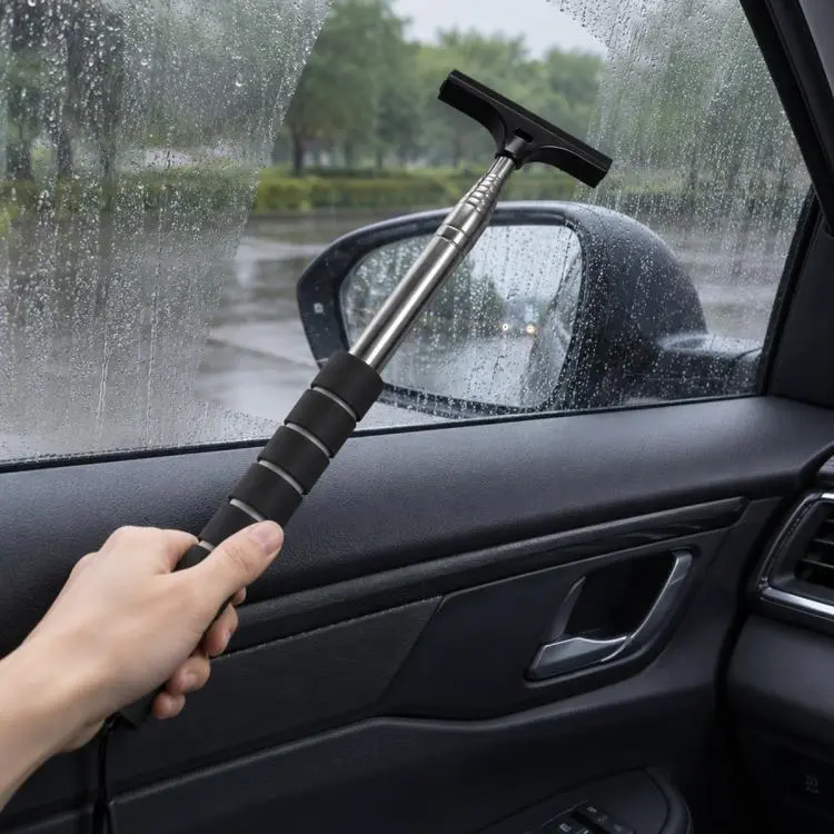 Car Rearview Mirror Stainless Steel Telescopic Wiper(Black)