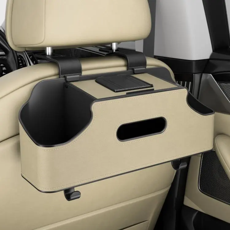 Car Seat Back Hanging Tissue Multifunctional Storage Box Water Cup Holder(Beige)