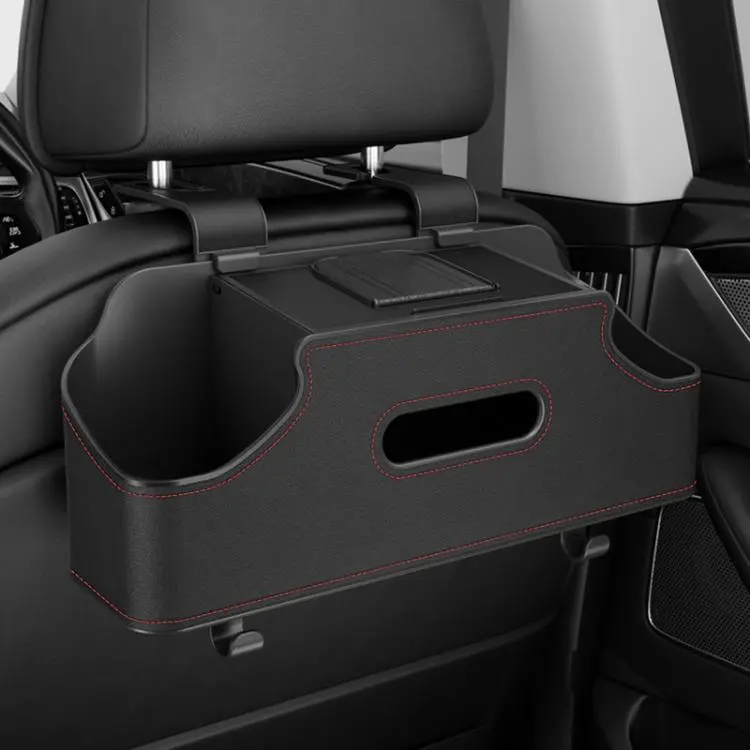 Car Seat Back Hanging Tissue Multifunctional Storage Box Water Cup Holder(Black)