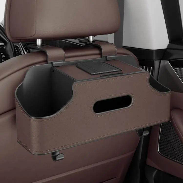 Car Seat Back Hanging Tissue Multifunctional Storage Box Water Cup Holder(Brown)