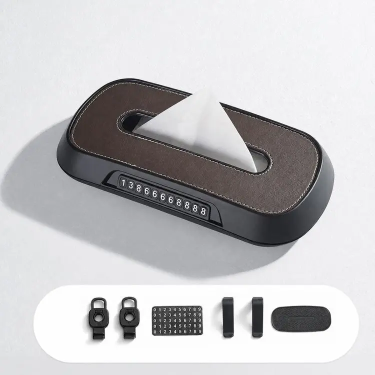 Car Tissue Box with Temporary Parking Phone Number Card, Model