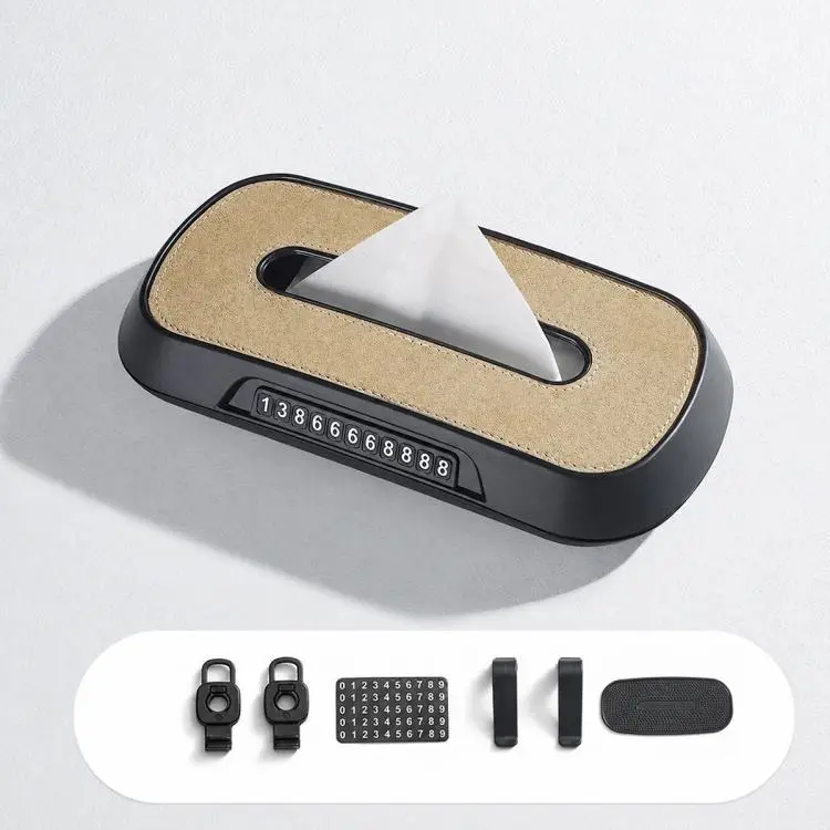 Car Tissue Box with Temporary Parking Phone Number Card, Model