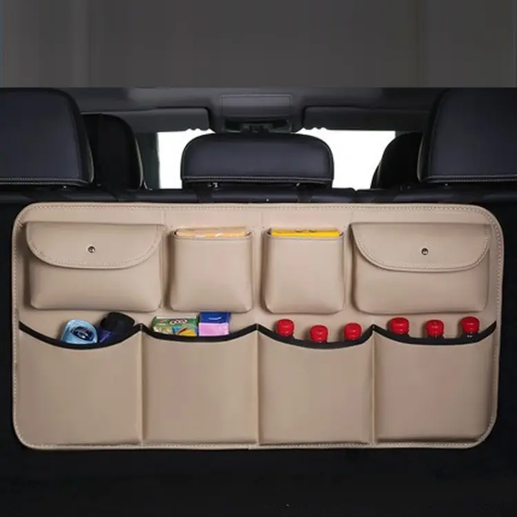Car Trunk Leather Storage Bag Large Capacity Rear Seat Back Pouch, Style