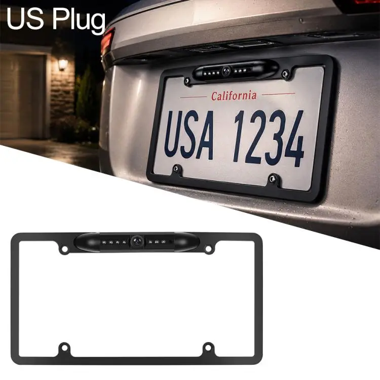 Car Waterproof HD Infrared Night Vision Backup Camera US Standard License Plate Frame(Black)