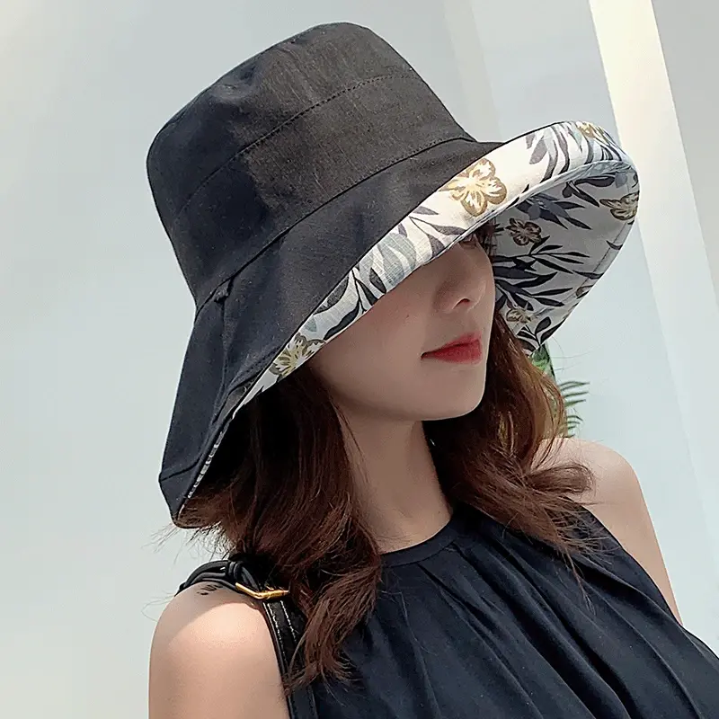 Chapeau à Revers Florale Anti-UV - Femme