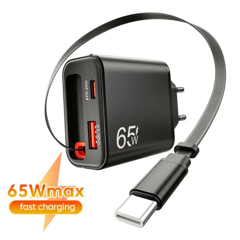 Chargeur Rapide 65W USB-C avec Câble Retractable