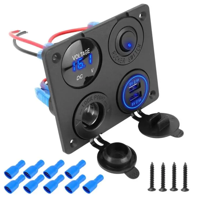 Cigarette Lighter Voltmeter 4.2A Dual USB Car Four-hole Panel Switch, Color