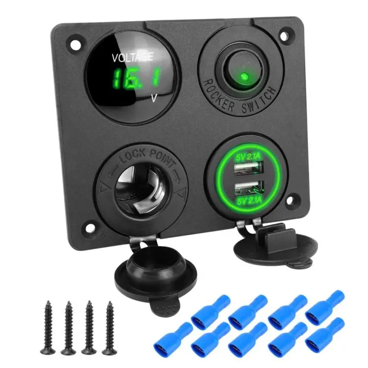 Cigarette Lighter Voltmeter 4.2A Dual USB Car Four-hole Panel Switch, Color