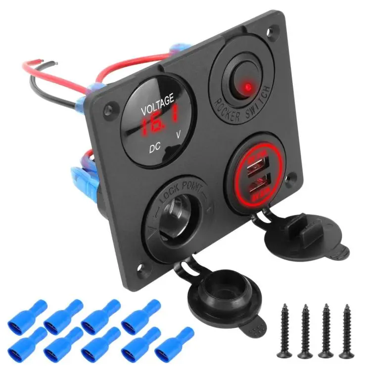 Cigarette Lighter Voltmeter 4.2A Dual USB Car Four-hole Panel Switch, Color