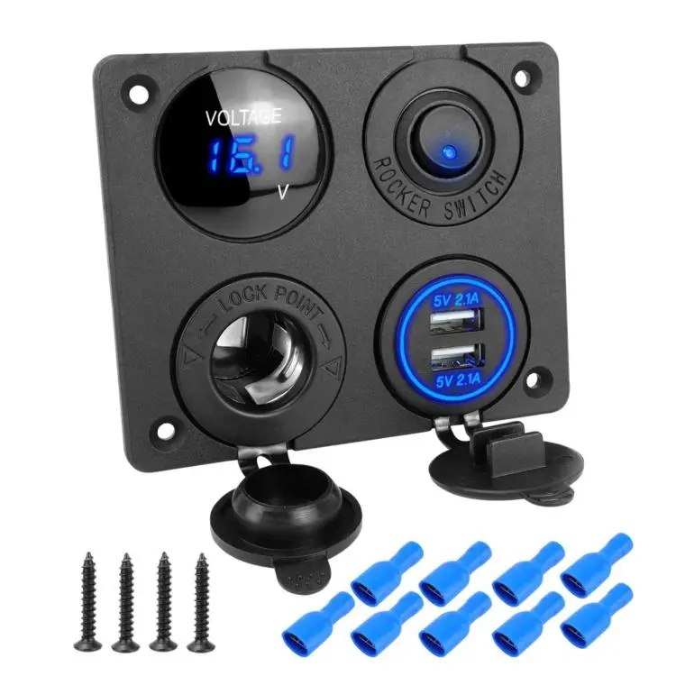 Cigarette Lighter Voltmeter 4.2A Dual USB Car Four-hole Panel Switch, Color