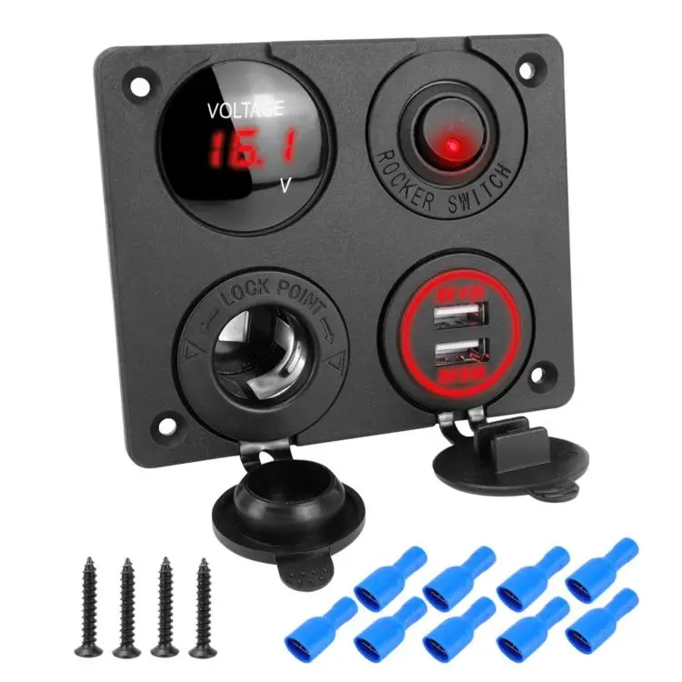 Cigarette Lighter Voltmeter 4.2A Dual USB Car Four-hole Panel Switch, Color
