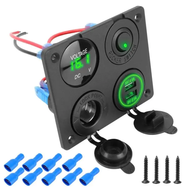Cigarette Lighter Voltmeter 4.2A Dual USB Car Four-hole Panel Switch, Color