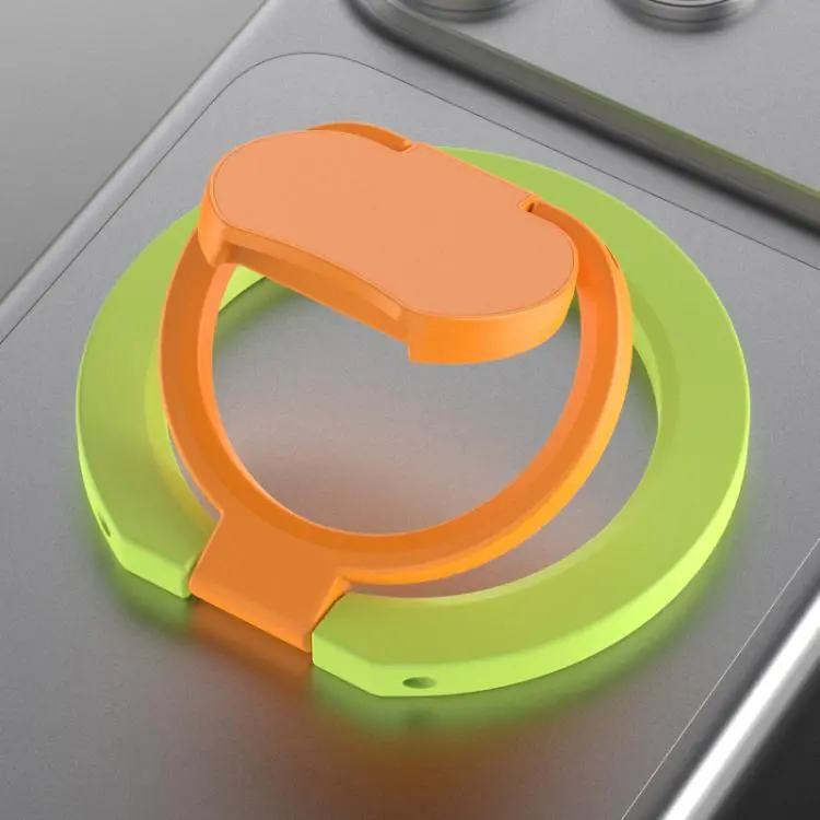 Color Block Folding Double-sided Magnetic Ring Phone Holder(Green Orange)