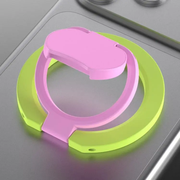 Color Block Folding Double-sided Magnetic Ring Phone Holder(Green Pink)