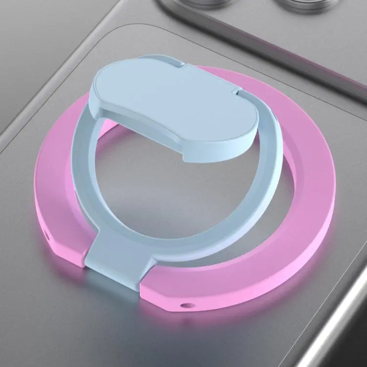 Color Block Folding Double-sided Magnetic Ring Phone Holder(Pink Blue)