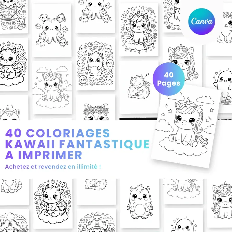Coloriage Kawaii Licorne & Dragon