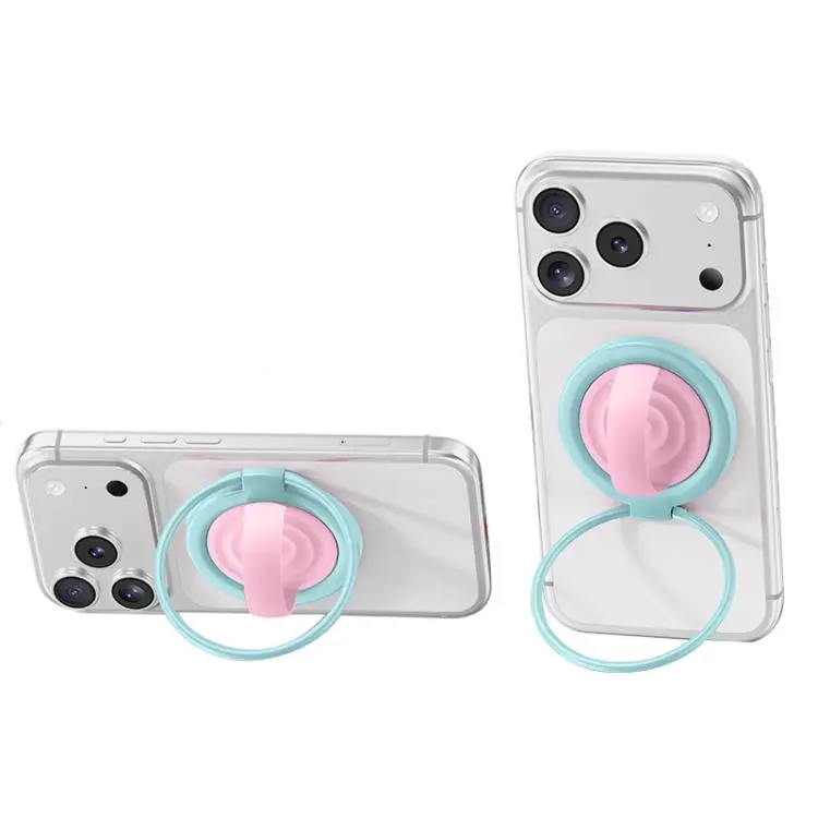 Contrast Color 360 Degree Rotation Large Ring Liquid Silicone Magnetic Phone Holder(Blue Pink)