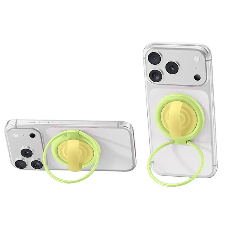 Contrast Color 360 Degree Rotation Large Ring Liquid Silicone Magnetic Phone Holder(Green Yellow)