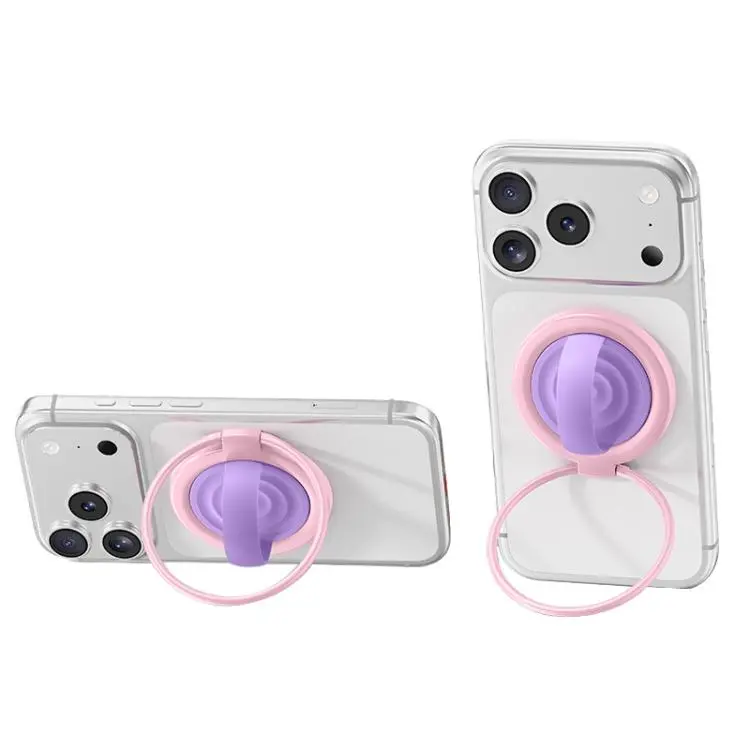 Contrast Color 360 Degree Rotation Large Ring Liquid Silicone Magnetic Phone Holder(Pink Purple)