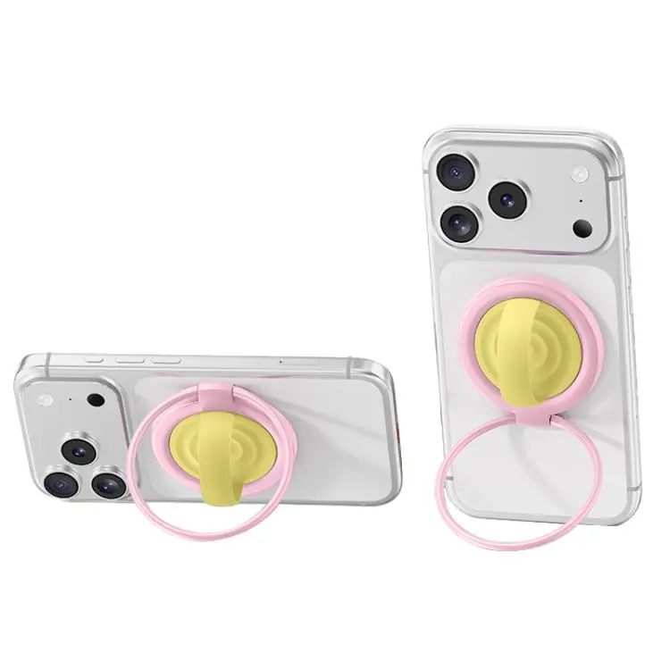 Contrast Color 360 Degree Rotation Large Ring Liquid Silicone Magnetic Phone Holder(Pink Yellow)