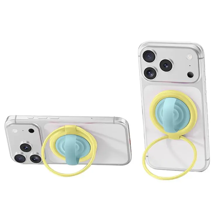 Contrast Color 360 Degree Rotation Large Ring Liquid Silicone Magnetic Phone Holder(Yellow Blue)