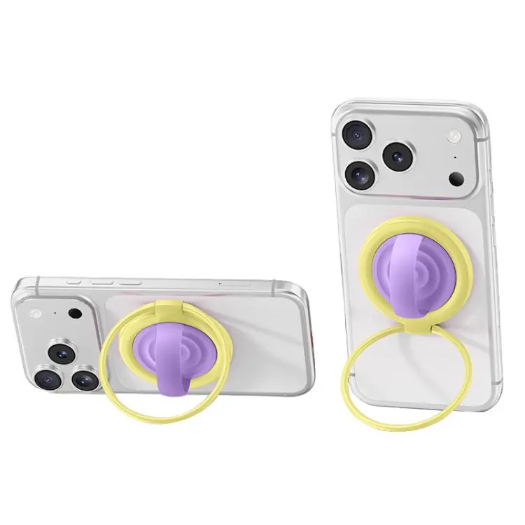 Contrast Color 360 Degree Rotation Large Ring Liquid Silicone Magnetic Phone Holder(Yellow Purple)