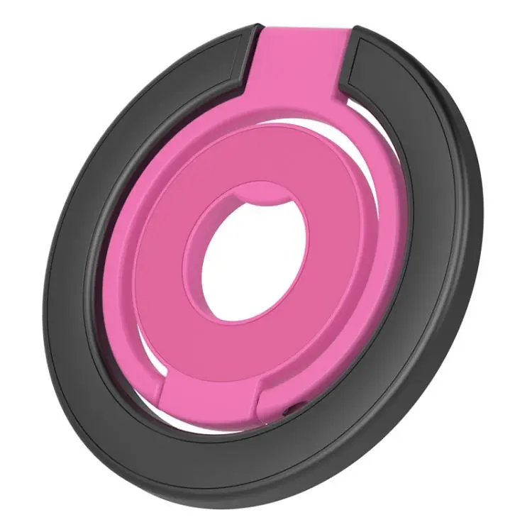 Contrast Color Design Multi-Functional 360 Degree Rotation Ring Buckle Magnetic Phone Holder(Black Rose Red)