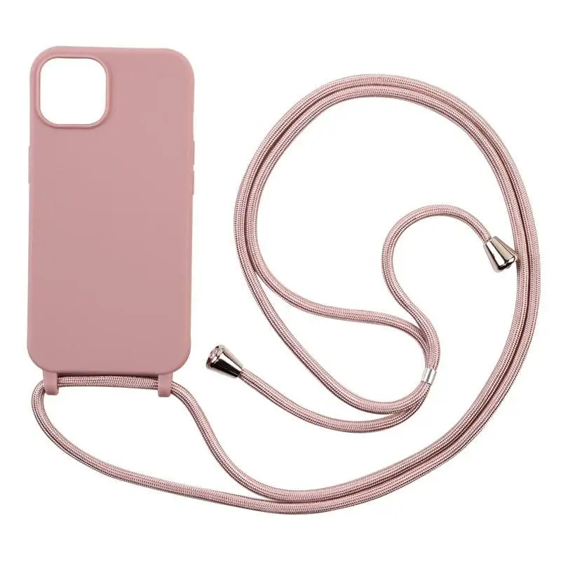 Coque en silicone avec un cordon rose pâle