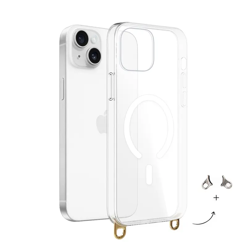 Coque MagSafe avec anneaux amovibles Or et Argent pour iPhone 15