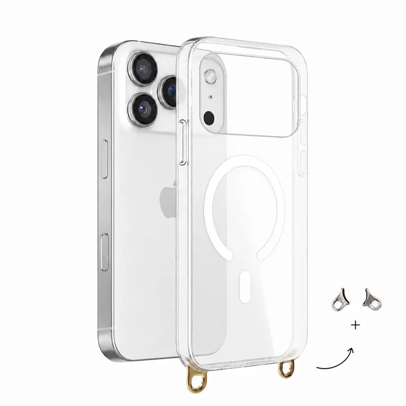 Coque MagSafe avec anneaux amovibles Or et Argent pour iPhone 18 Pro Max