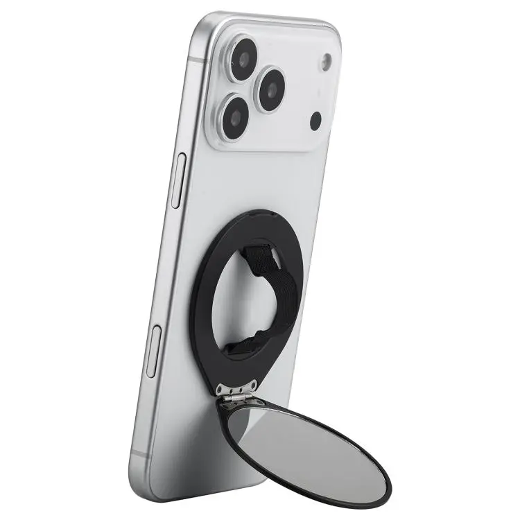 CPS-070 Magnetic Foldable Single Finger Ring Phone Holder with Mirror(Black)