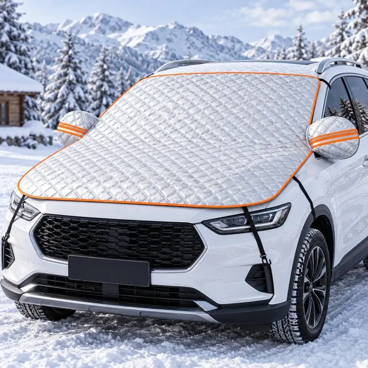 CT-XD961 Aluminized Film Half Cover Car Snow Shield with 4 Straps(Silver Orange)