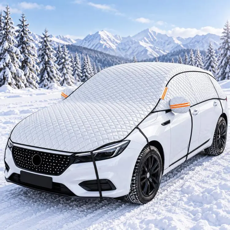 CT-XD985 PEVA Aluminized Film Full Cover Car Snow Shield Windshield Cover with 10 Straps(Silver)