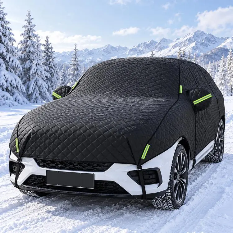 CT-XD990 Full Cover Car Snow Shield Windshield Cover with 6 Straps & PEVA Aluminized Film(Black)