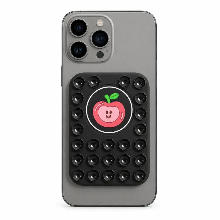 Cute Apple Reusable Silicone Magnetic Phone Holder(Black)