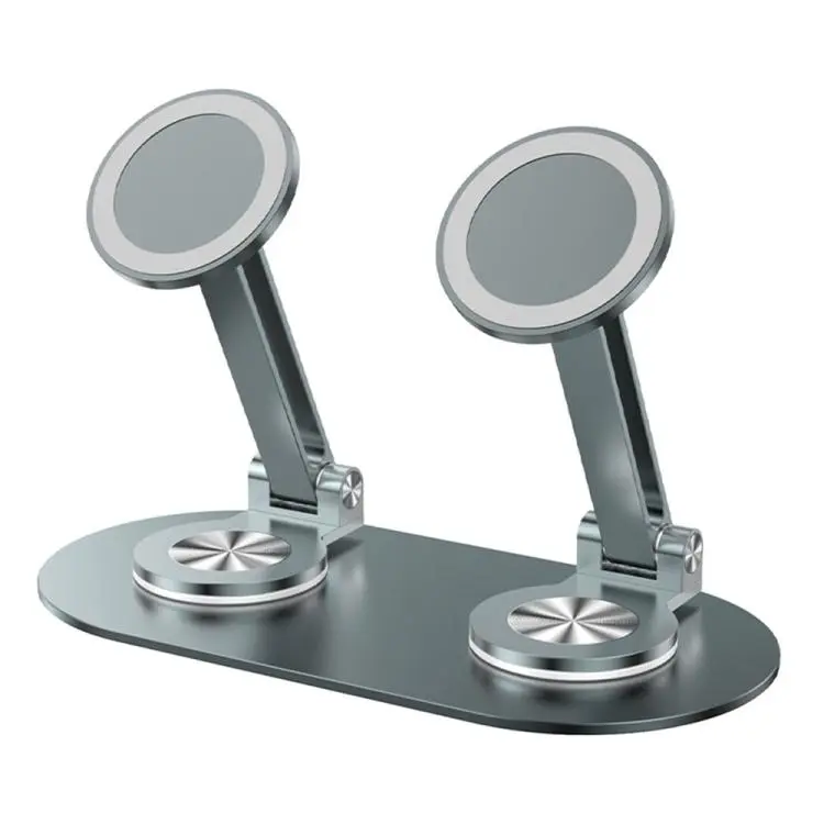 CX-3 360 Degree Rotatable Aluminum Alloy Holder Adjustable Angle Dual Head Magnetic Phone Stand(Grey)