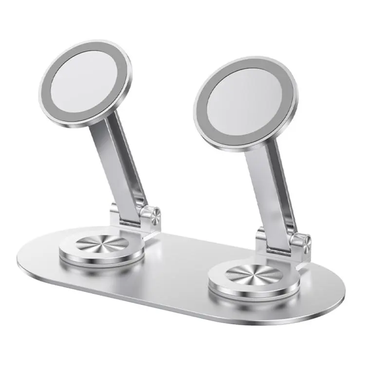 CX-3 360 Degree Rotatable Aluminum Alloy Holder Adjustable Angle Dual Head Magnetic Phone Stand(Silver)