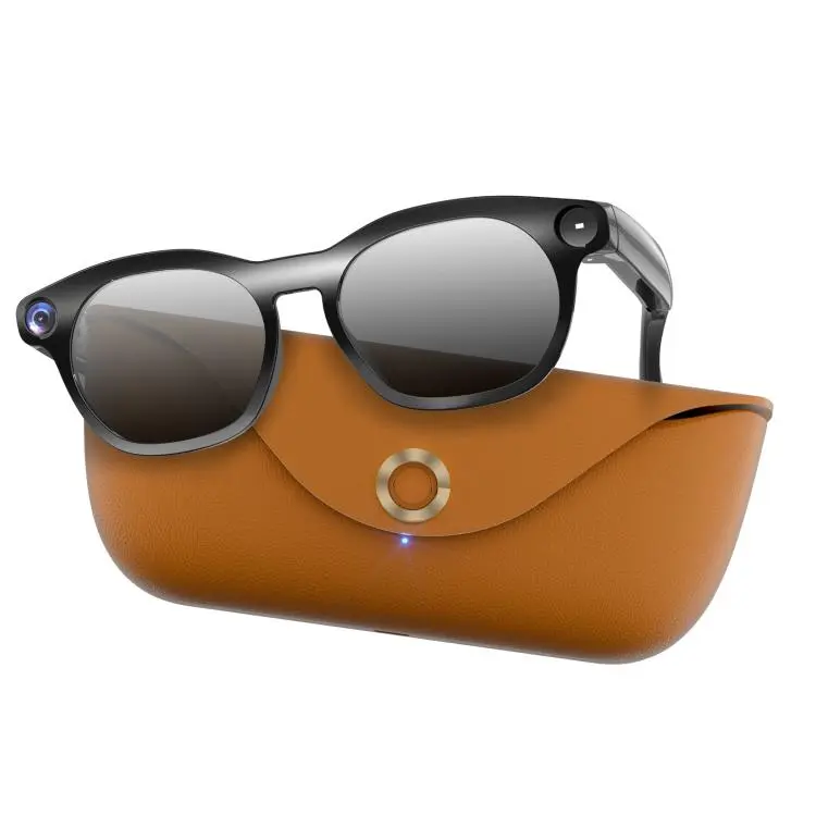 CY03MAX 8MP AI Smart Camera Glasses with Photochromic Lenses & Charging Case(Black)
