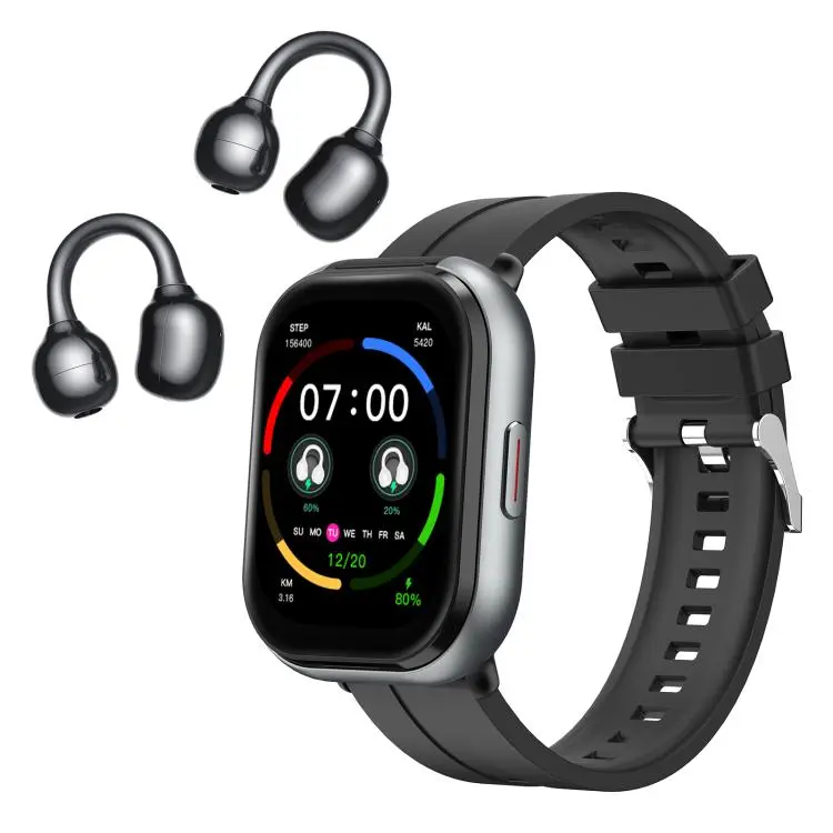 D12 2.01 inch TFT Screen Smart Bluetooth Watch & Headphone 2 in 1 Support Wireless Calling(Black)