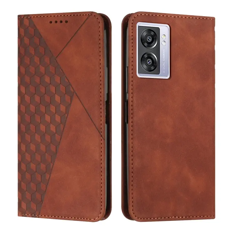 Diamond Splicing Skin Feel Magnetic Leather Phone Case For OPPO A57 5G/Realme V23/A77 5G/A57 4G Global/A57e 4G Global/A57s 4G Global/A77 4G Global/OnePlus Nord N20 SE 4G Global(Brown)