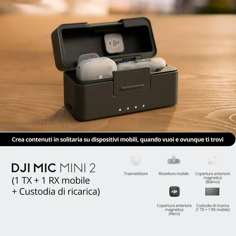 DJI Mic Mini 2 (1 TX + 1 RX mobile + Custodia di ricarica)