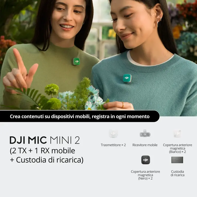 DJI Mic Mini 2 (2 TX + 1 RX mobile + Custodia di ricarica)