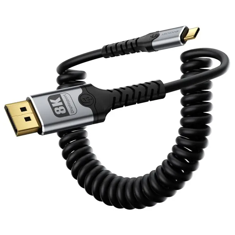 DOONJIEY Type-C to DisplayPort 2.1 UHD 8K 60Hz Audio & Video Mirroring Coiled Cable, Length