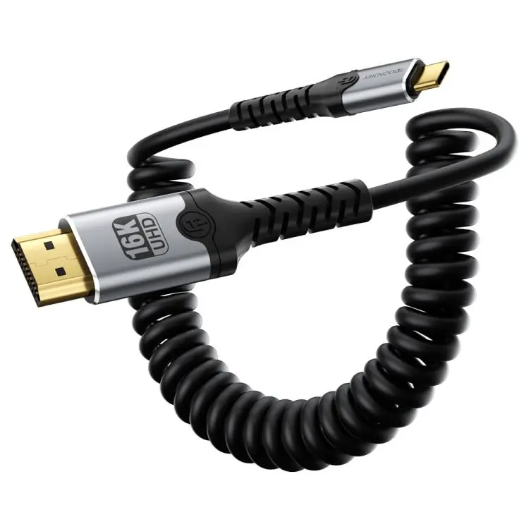 DOONJIEY Type-C to HDTV UHD 16K 60Hz Audio & Video Mirroring Coiled Cable, Length